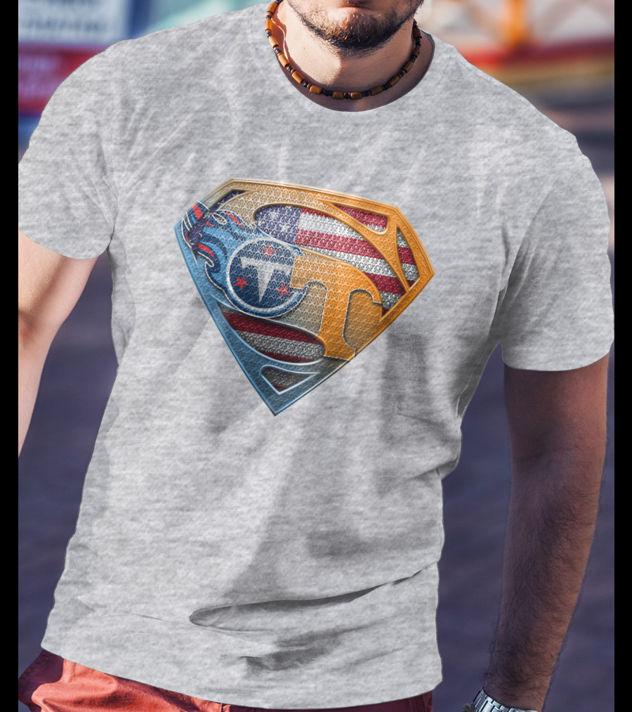 Tennessee Titans Superman Logo With American Flag Pattern T-Shirt