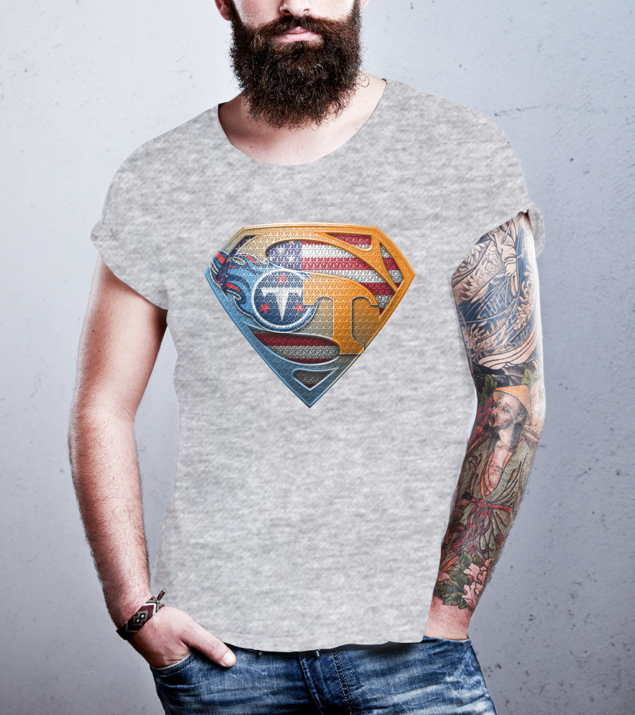 Tennessee Titans Superman Logo With American Flag Pattern T-Shirt