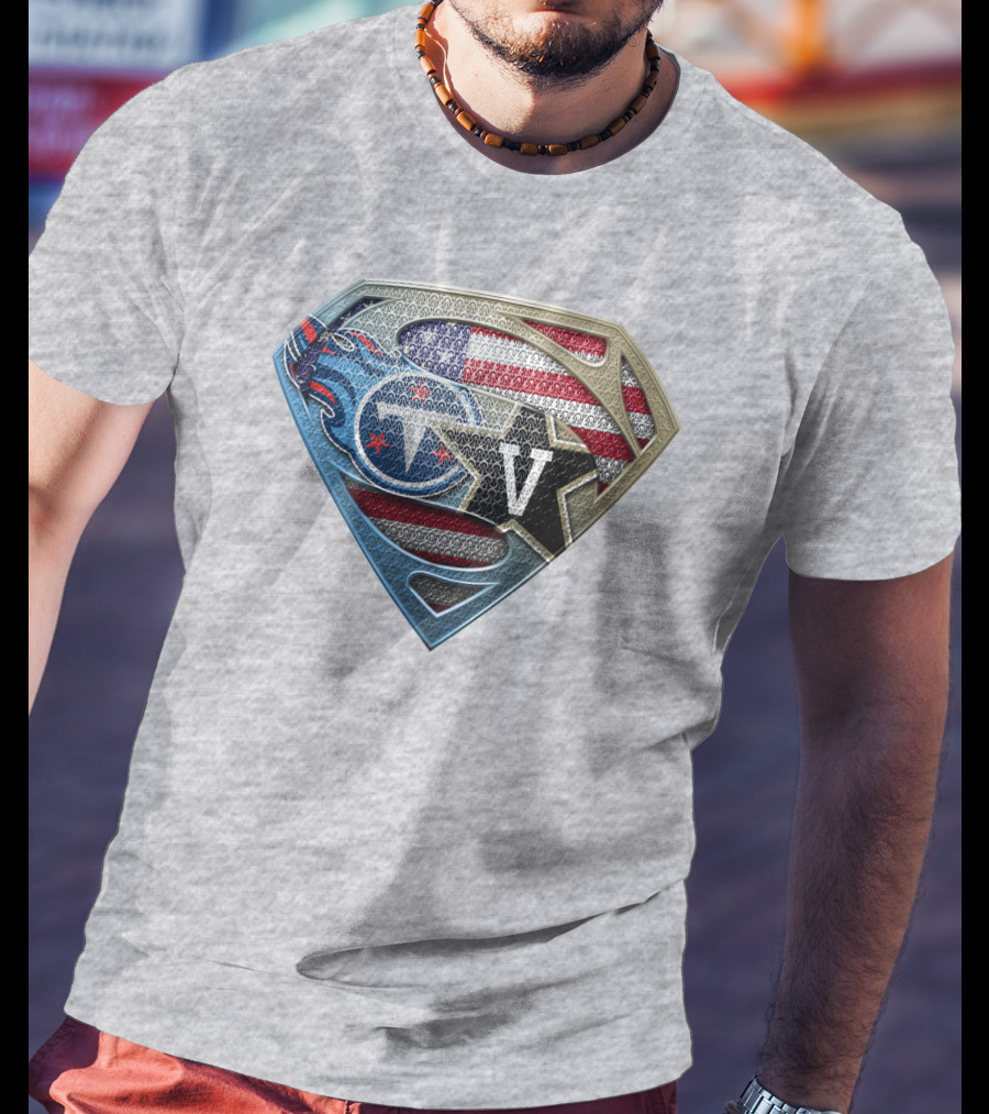 Tennessee Titans Usa Flag Shield Logo Superhero V T-Shirt