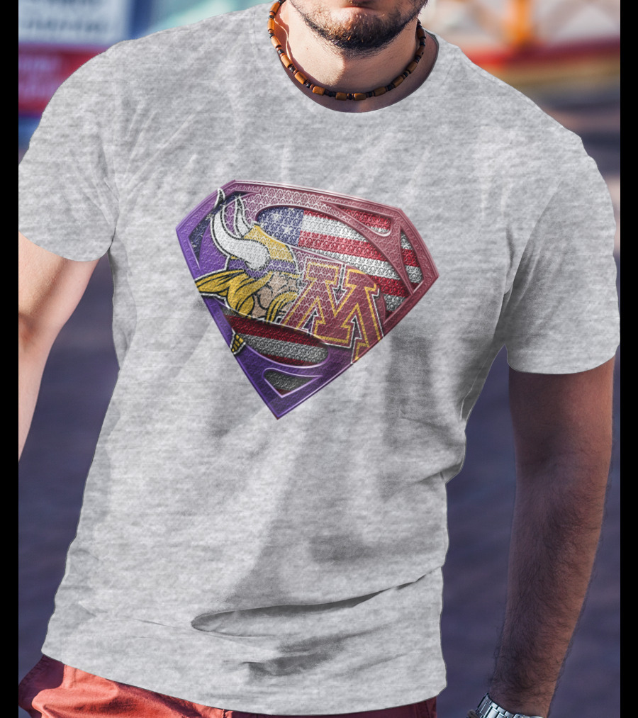 Minnesota Vikings And Golden Gophers American Flag Superman T-Shirt