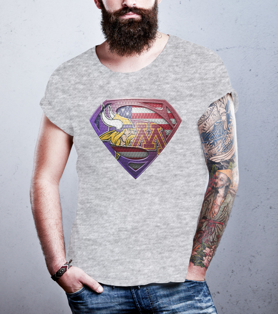 Minnesota Vikings And Golden Gophers American Flag Superman T-Shirt