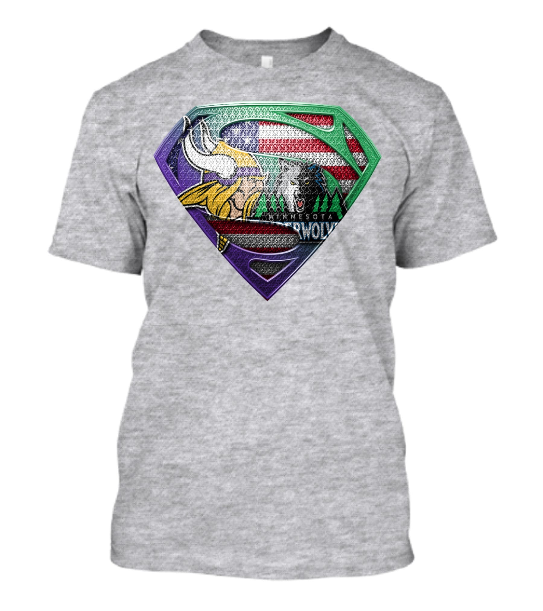 Minnesota Vikings Timberwolves American Flag Shield T-Shirt