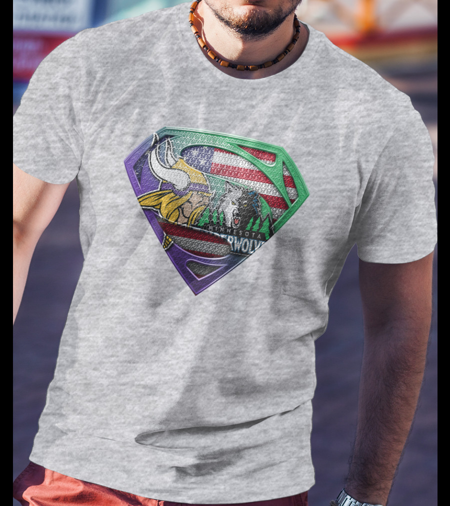 Minnesota Vikings Timberwolves American Flag Shield T-Shirt