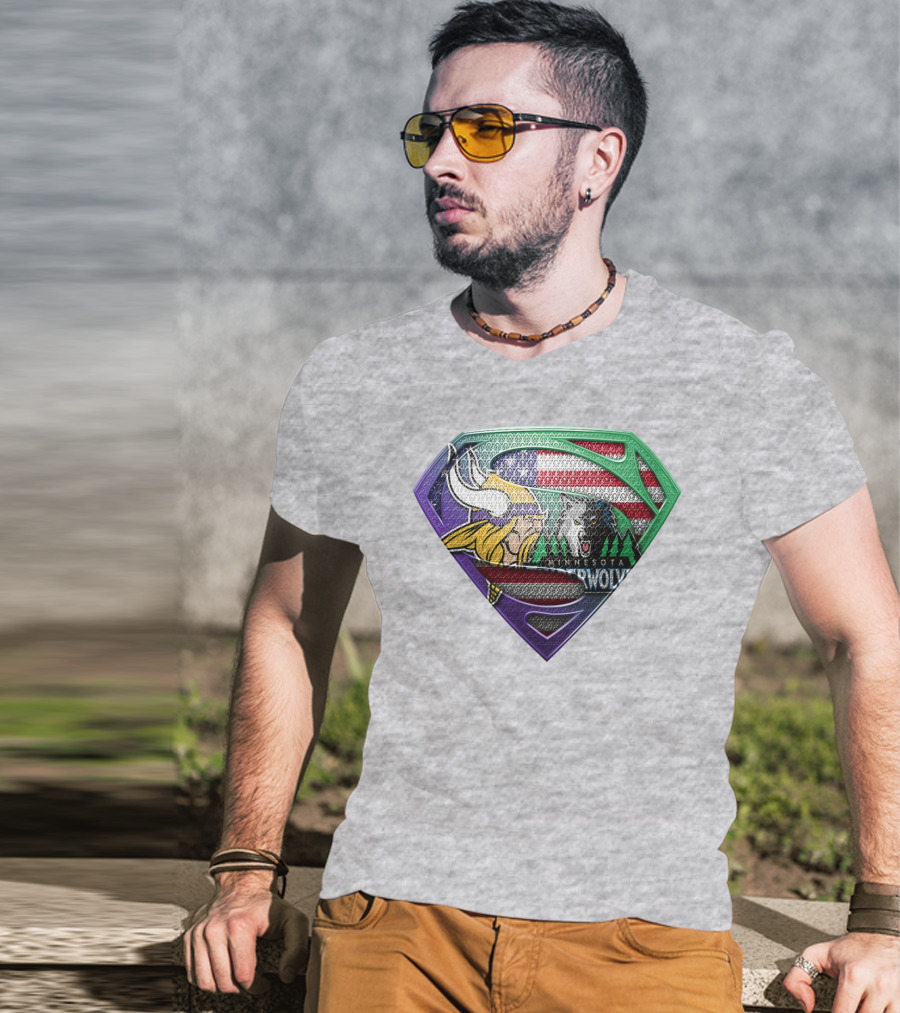 Minnesota Vikings Timberwolves American Flag Shield T-Shirt