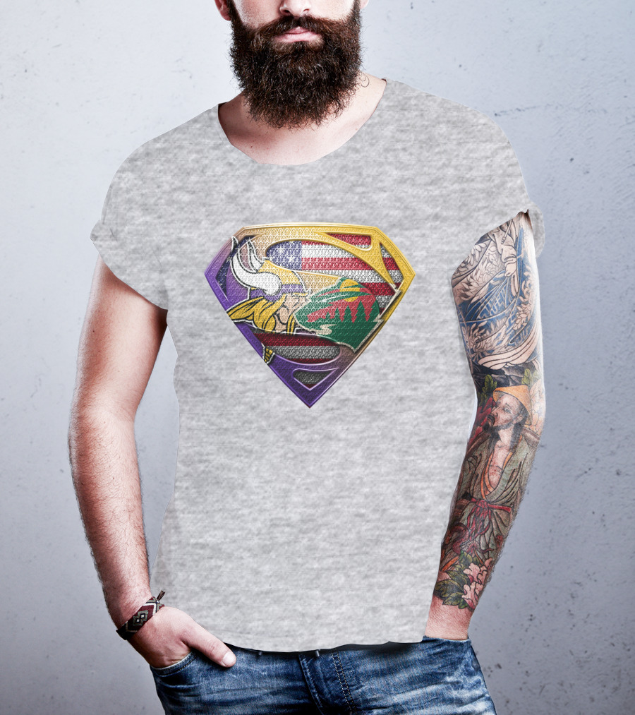 Superman Shield Minnesota Vikings Wild Usa Flag Combination T-Shirt