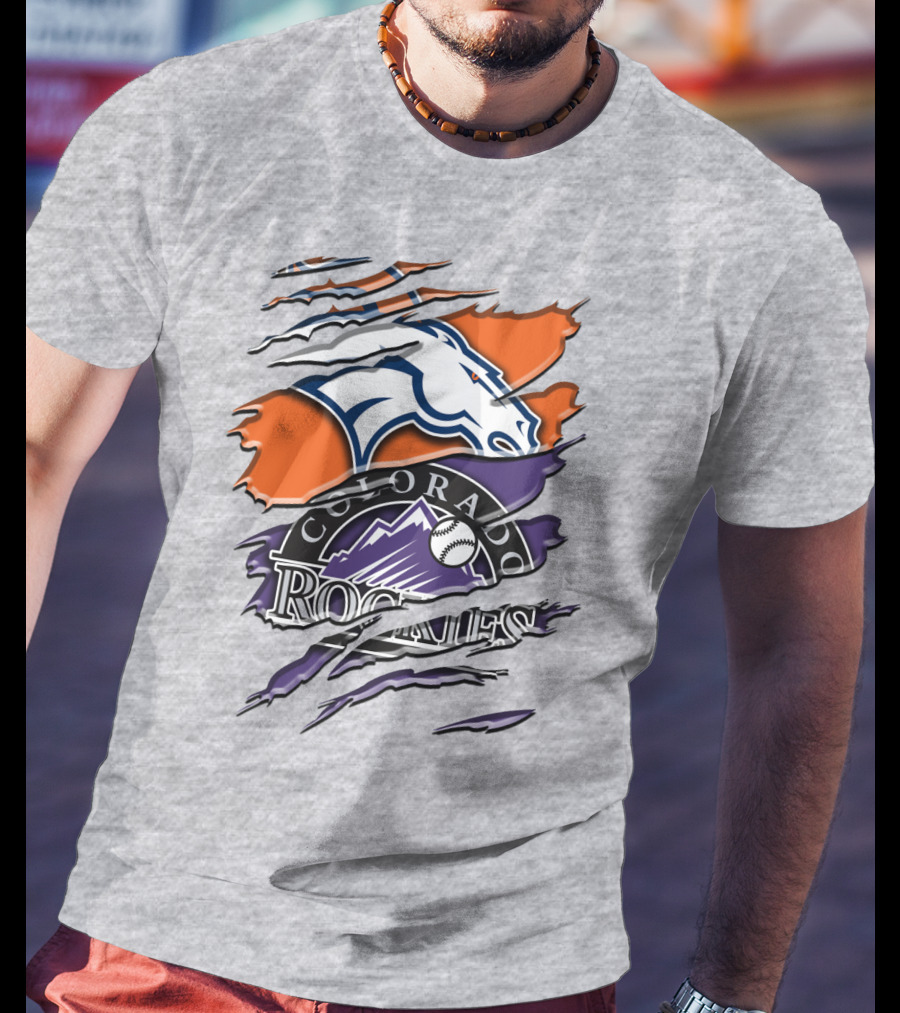 Denver Broncos Colorado Rockies Logos Torn Rah 018 T-Shirt