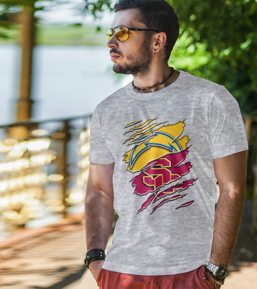Los Angeles Chargers Usc Trojans Logo Merge T-Shirt
