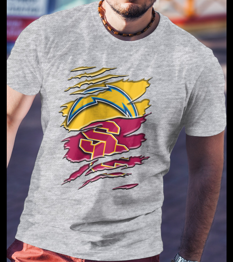 Los Angeles Chargers Usc Trojans Logo Merge T-Shirt