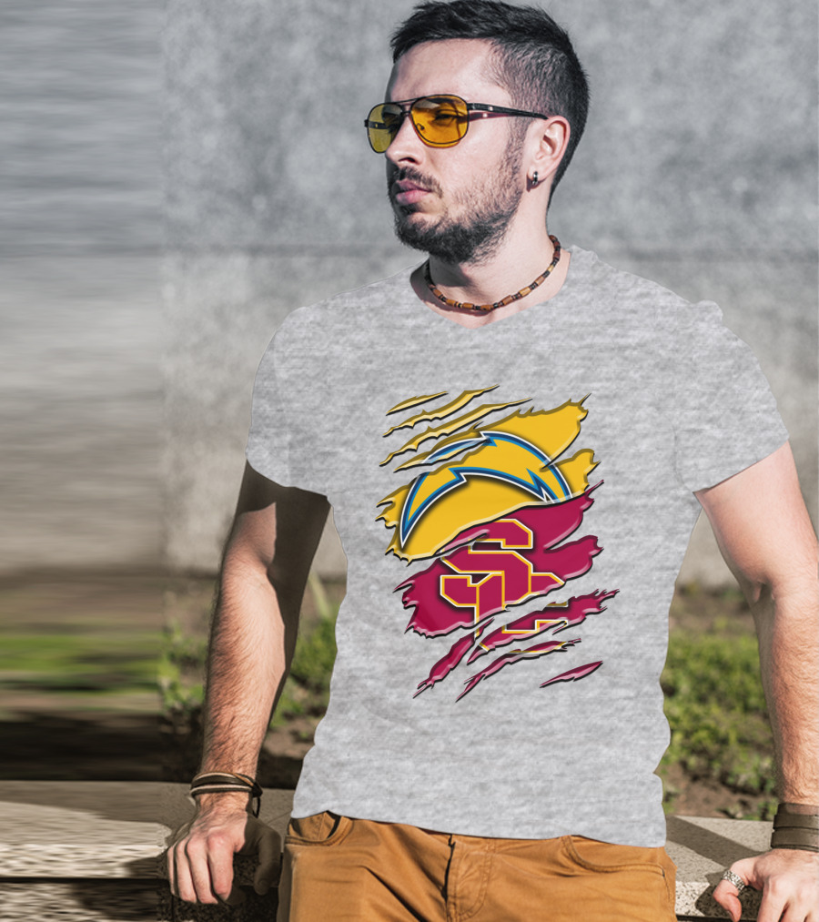 Los Angeles Chargers Usc Trojans Logo Merge T-Shirt