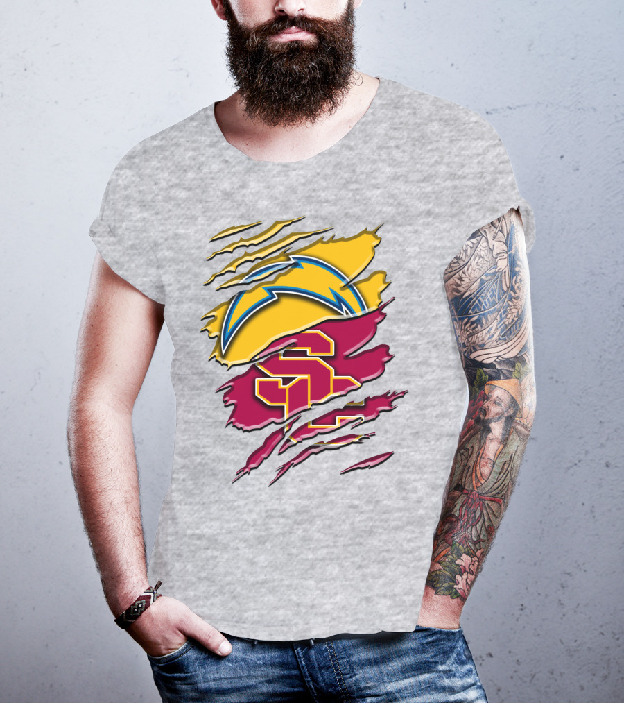 Los Angeles Chargers Usc Trojans Logo Merge T-Shirt