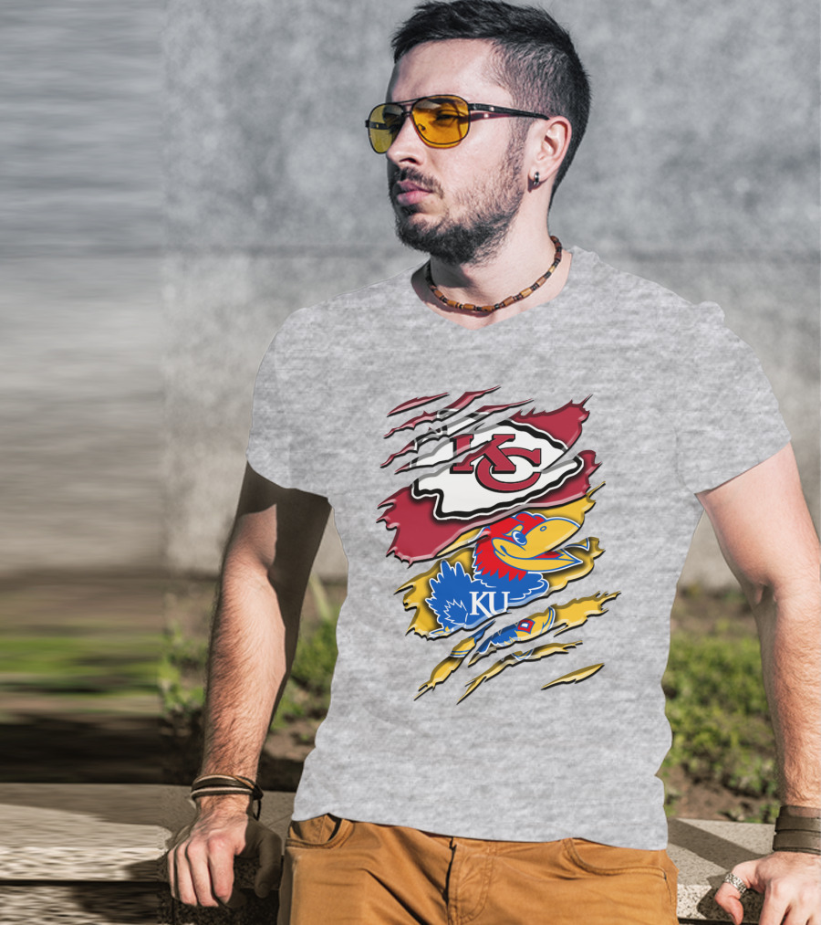 Kansas City Chiefs Kc Jayhawks Rip Design Rah 037 T-Shirt