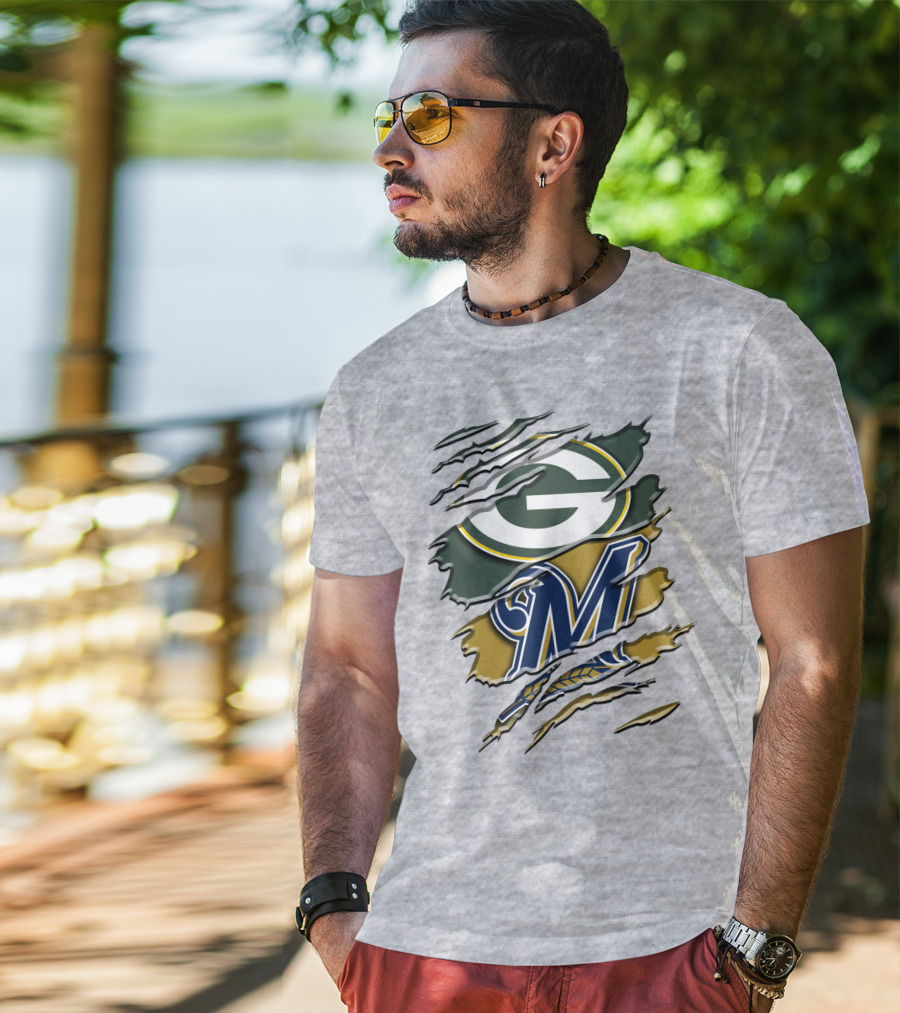 Green Bay Packers Milwaukee Brewers Crossover T-Shirt