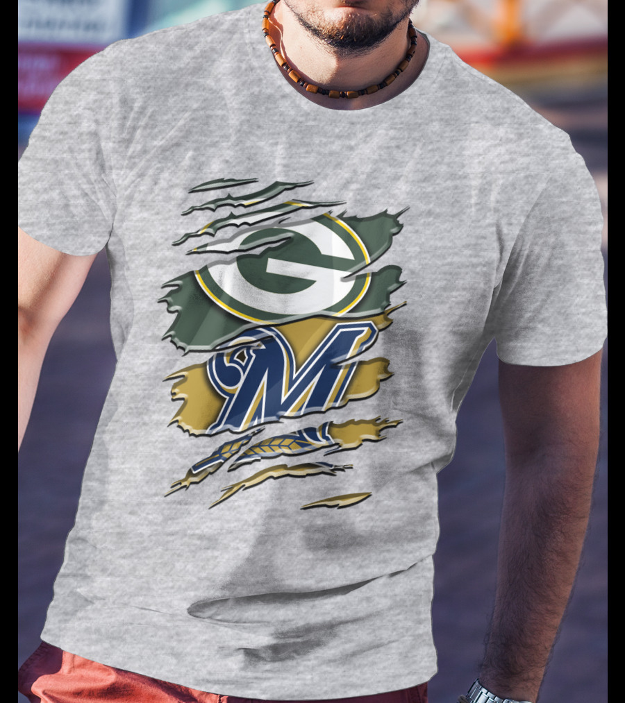 Green Bay Packers Milwaukee Brewers Crossover T-Shirt
