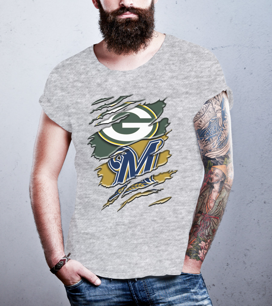 Green Bay Packers Milwaukee Brewers Crossover T-Shirt