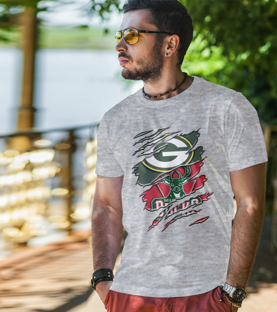 Milwaukee Bucks Green Bay Packers Crossover Rah T-Shirt