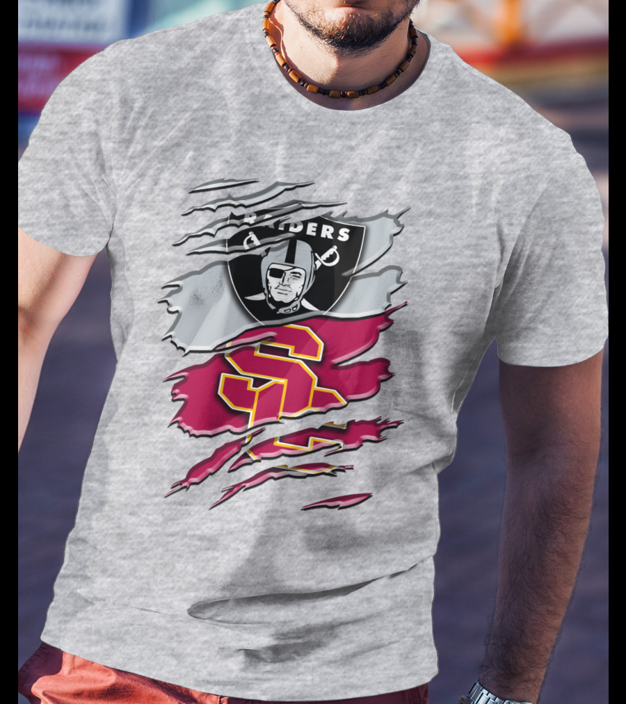 Raiders And Usc Trojans Logo Fusion Rah 098 T-Shirt