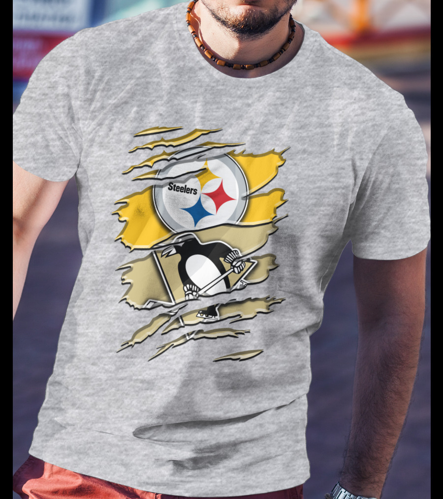 Steelers Penguins Torn Scratches Logo Collaboration T-Shirt