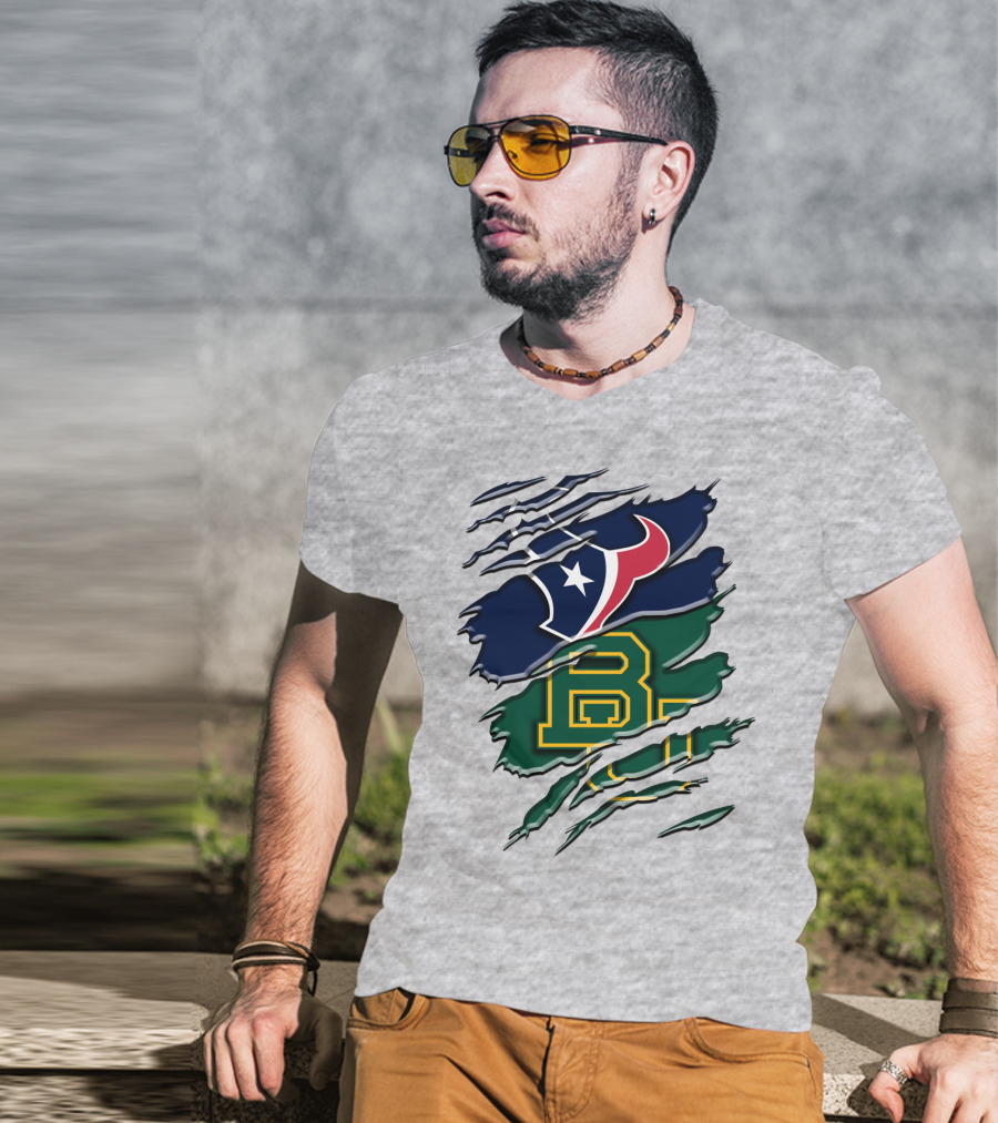 Baylor Bears Houston Texans Ripped Graphic Rah 116 T-Shirt