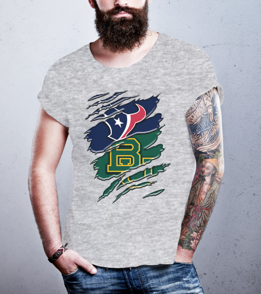 Baylor Bears Houston Texans Ripped Graphic Rah 116 T-Shirt