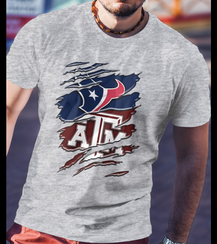 Texas A&M Aggies Houston Texans Torn Flag T-Shirt
