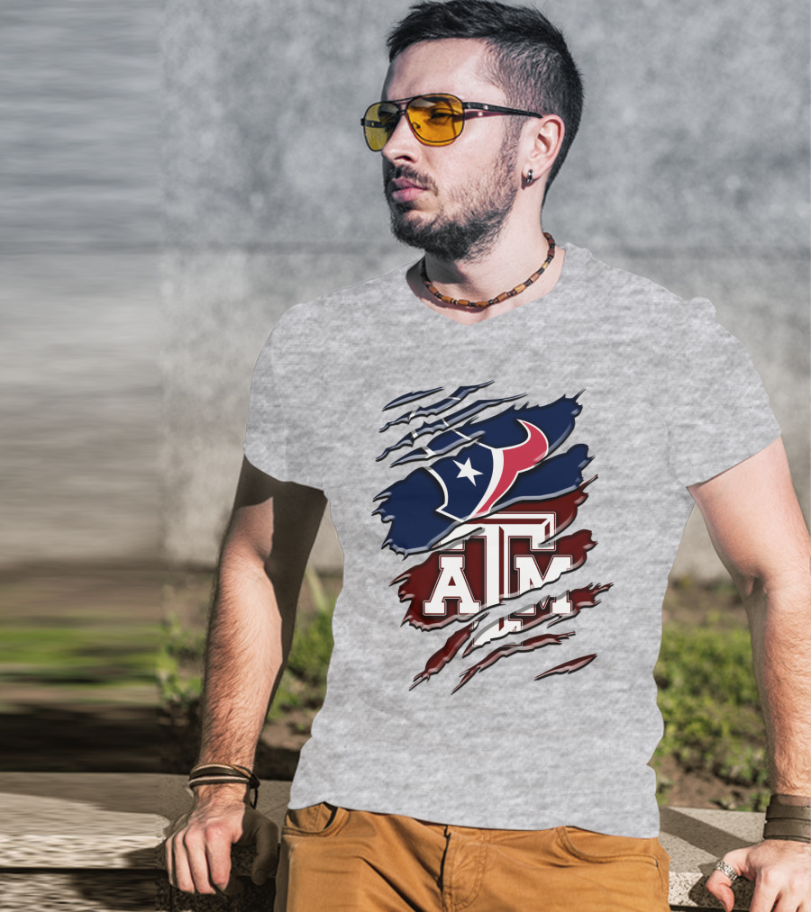 Texas A&M Aggies Houston Texans Torn Flag T-Shirt