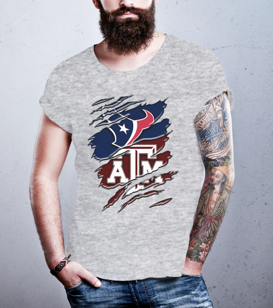 Texas A&M Aggies Houston Texans Torn Flag T-Shirt