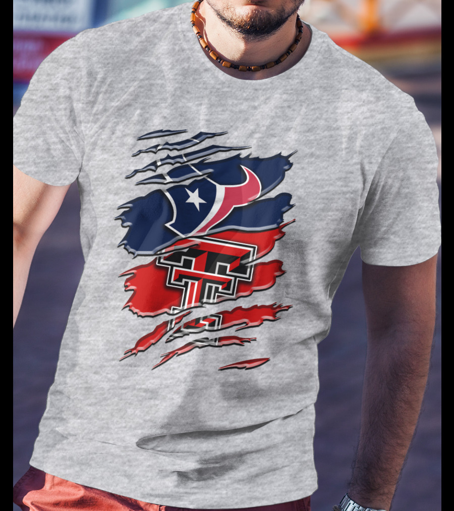 Houston Texans And Texas Tech Red Raiders Rip T-Shirt