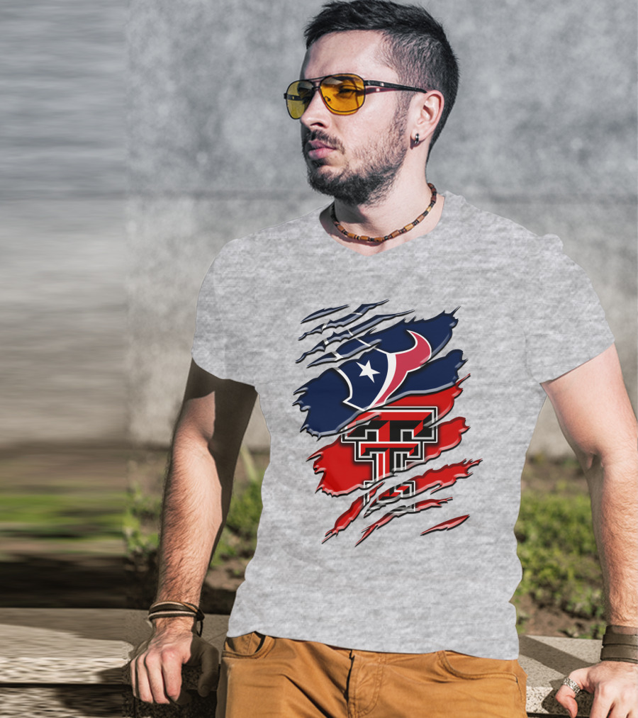 Houston Texans And Texas Tech Red Raiders Rip T-Shirt