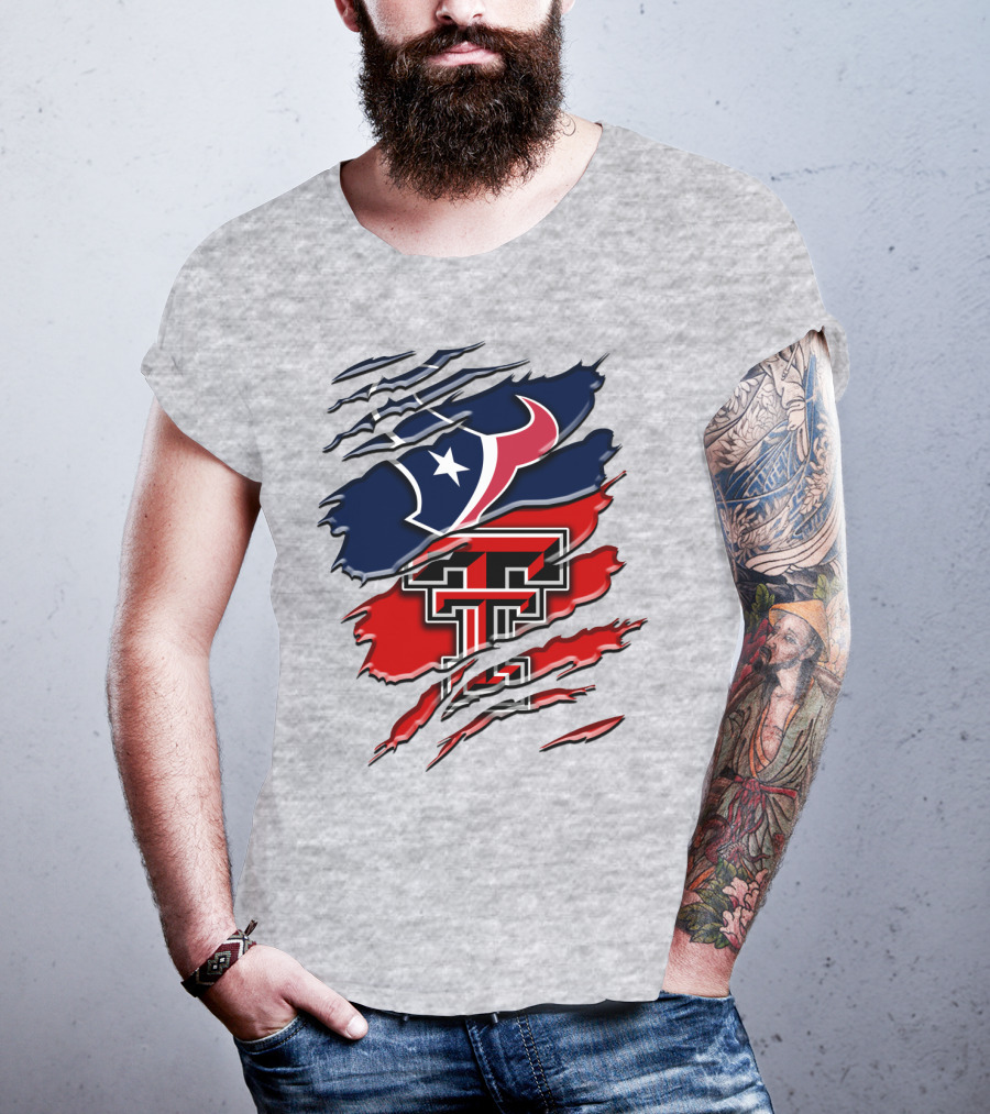Houston Texans And Texas Tech Red Raiders Rip T-Shirt