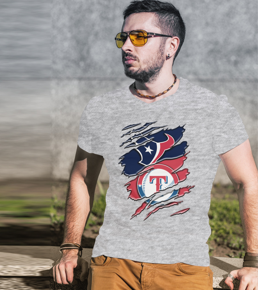 Houston Texans And Texas Rangers Sports Fan Rah 124 T-Shirt