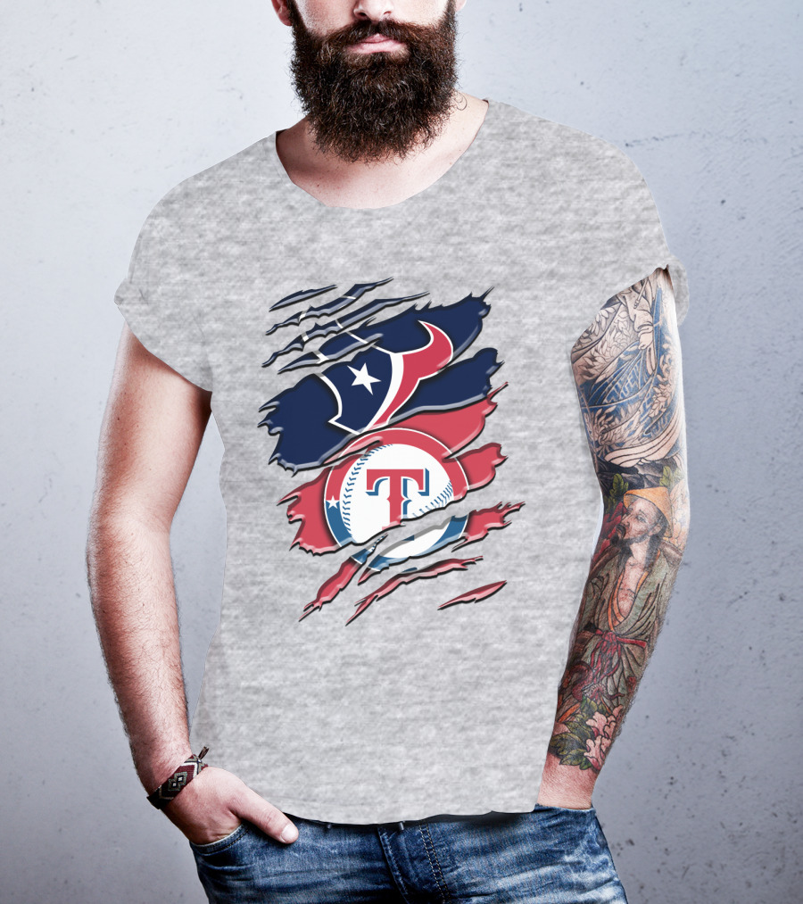 Houston Texans And Texas Rangers Sports Fan Rah 124 T-Shirt