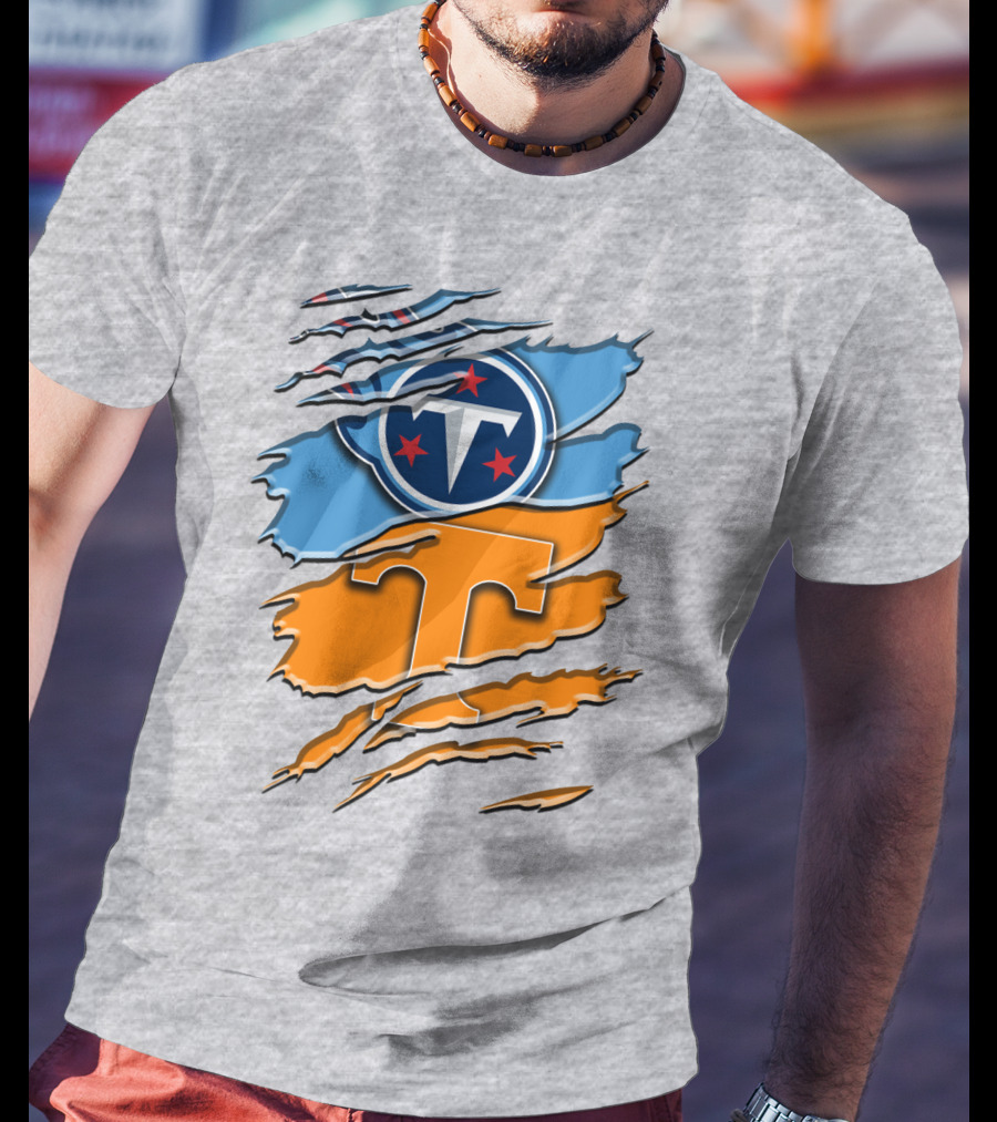 Tennessee Titans Logo With Tennessee Volunteers Colors Ripped Design Rah 131 T-Shirt
