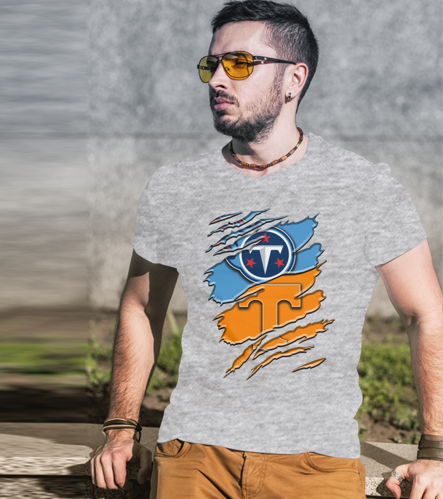 Tennessee Titans Logo With Tennessee Volunteers Colors Ripped Design Rah 131 T-Shirt