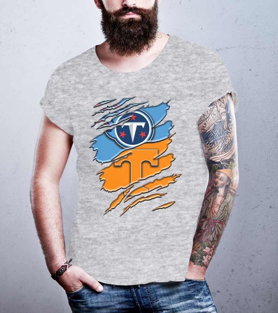 Tennessee Titans Logo With Tennessee Volunteers Colors Ripped Design Rah 131 T-Shirt
