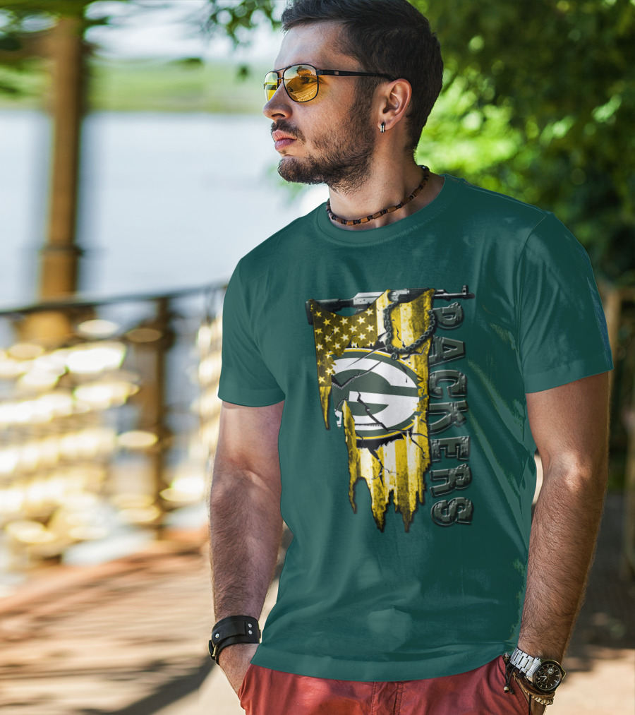Packers Green Bay American Flag Distressed T-Shirt