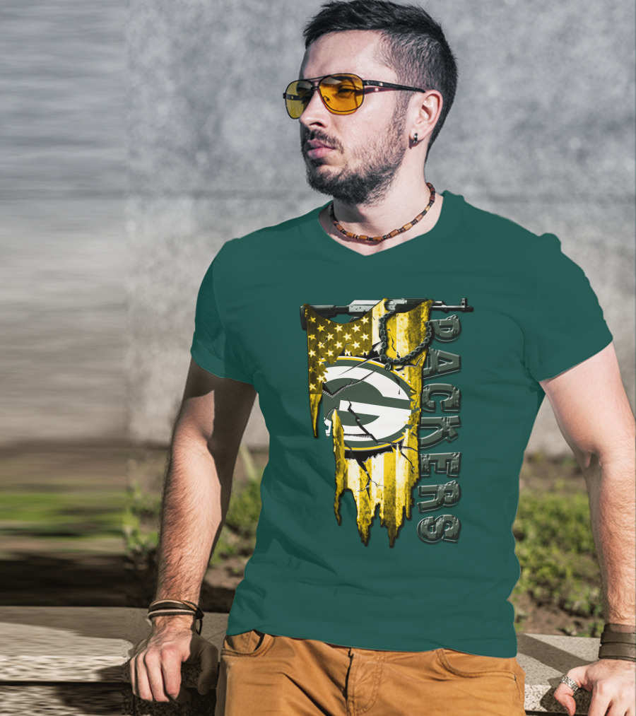 Packers Green Bay American Flag Distressed T-Shirt