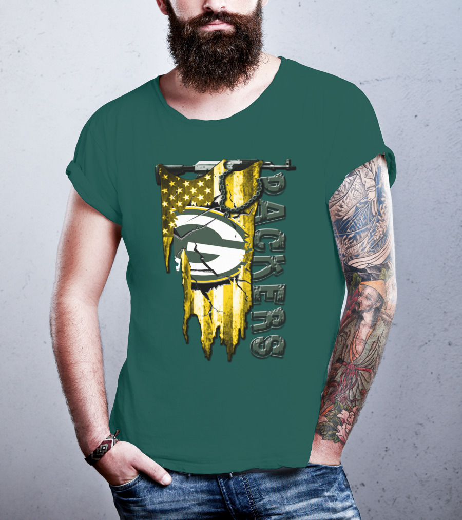 Packers Green Bay American Flag Distressed T-Shirt