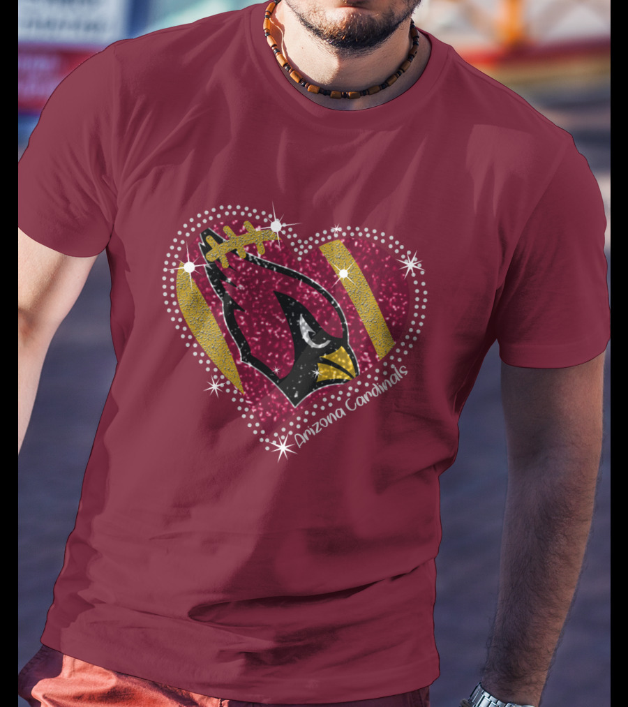 Arizona Cardinals Heart Logo Sparkle T-Shirt