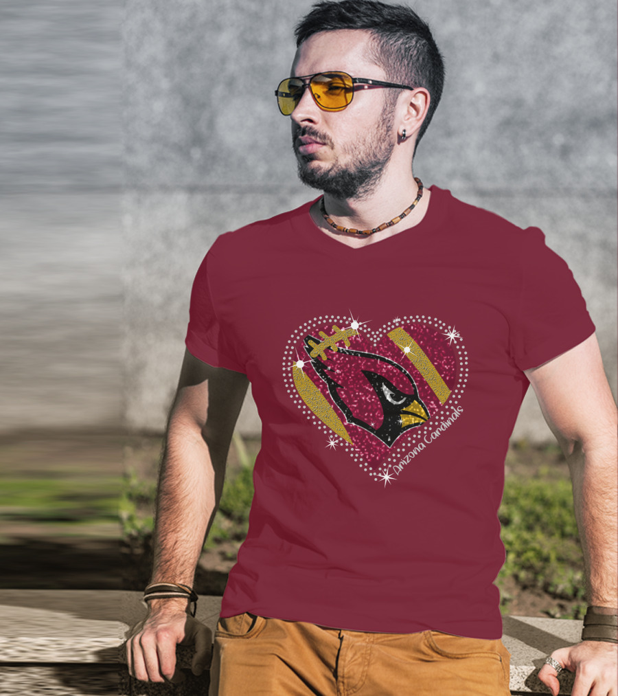 Arizona Cardinals Heart Logo Sparkle T-Shirt