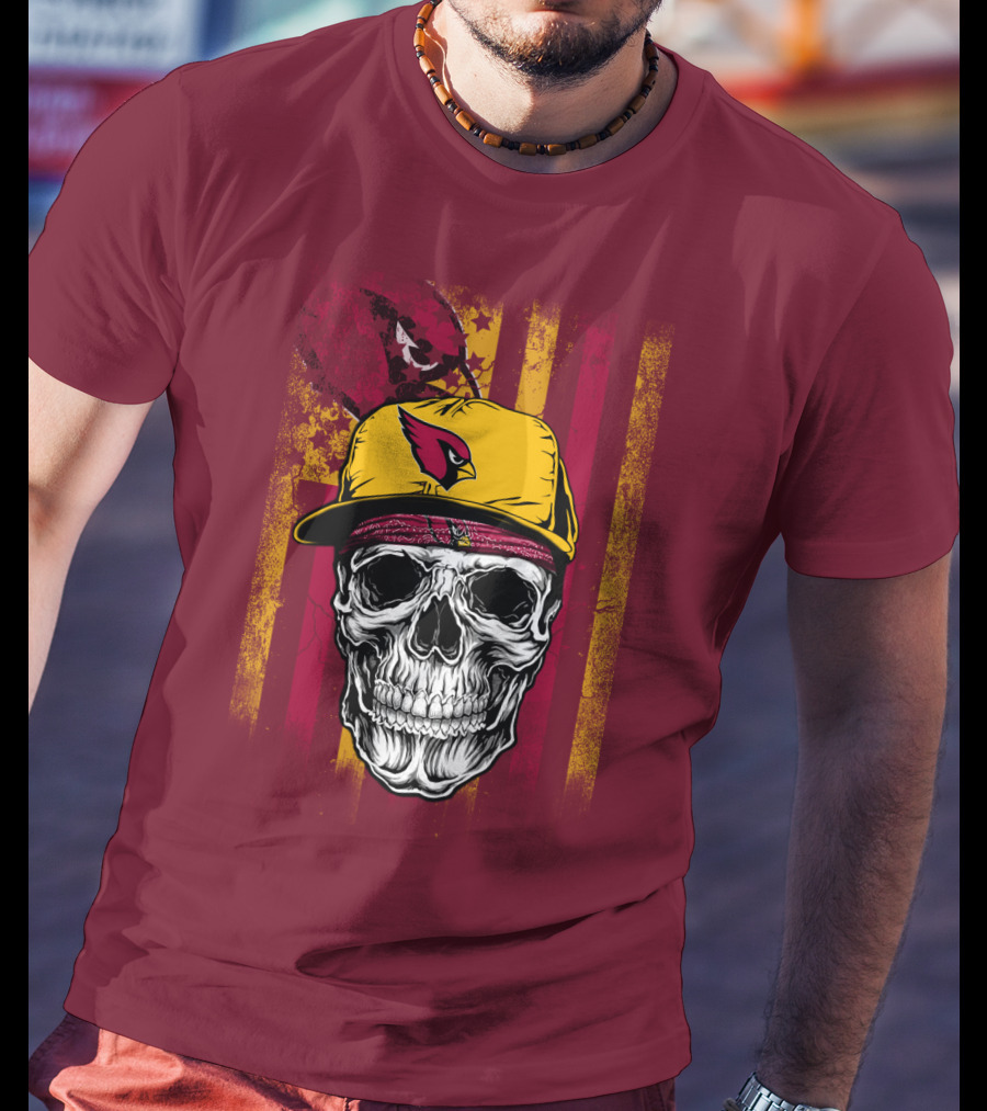 Arizona Cardinals Skull With Yellow Cap And Red T-Shirt