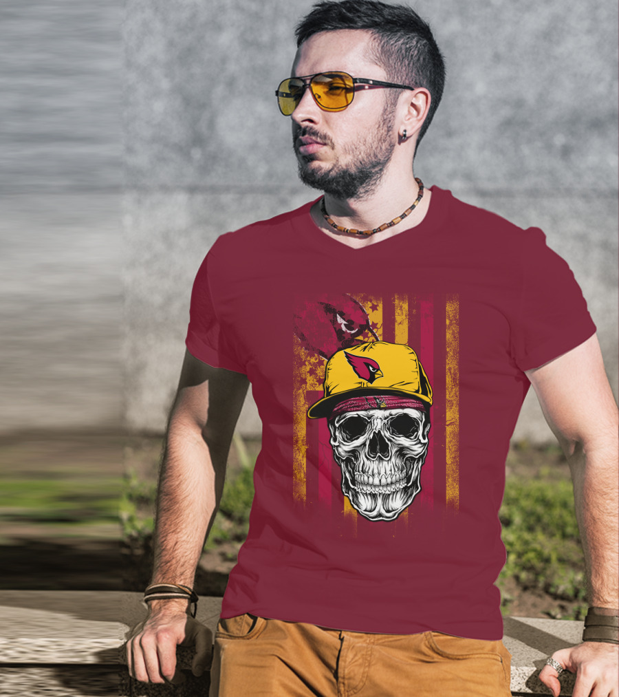 Arizona Cardinals Skull With Yellow Cap And Red T-Shirt