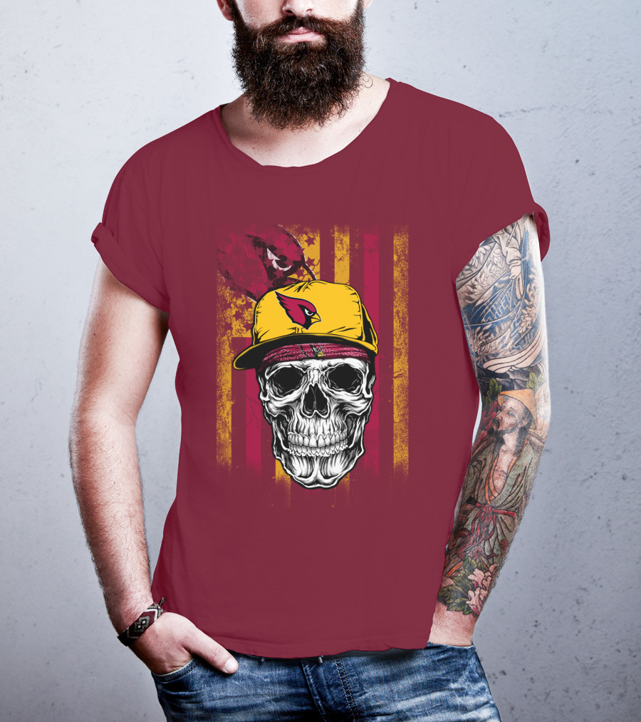 Arizona Cardinals Skull With Yellow Cap And Red T-Shirt