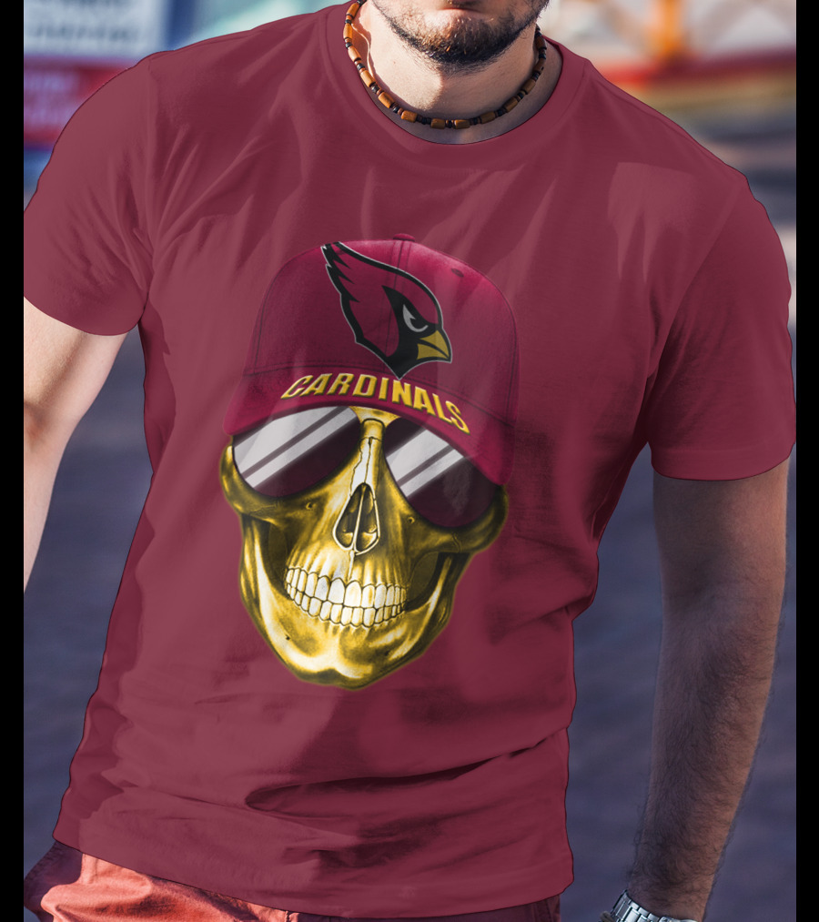 Arizona Cardinals Skull With Hat And Sunglasses T-Shirt
