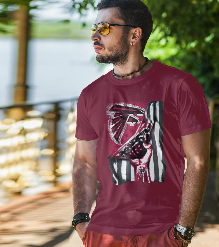 Atlanta Falcons Logo Stars And Stripes Fist Raised T-Shirt