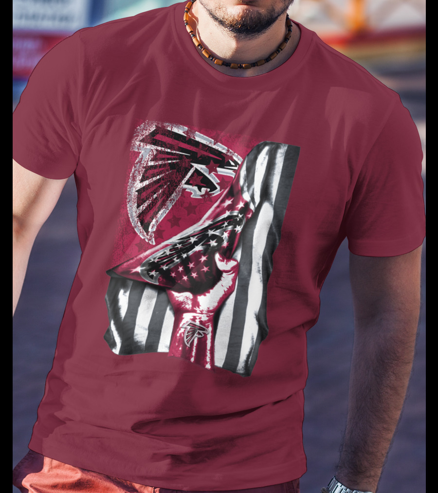 Atlanta Falcons Logo Stars And Stripes Fist Raised T-Shirt
