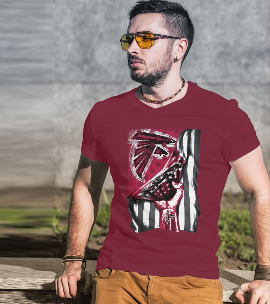 Atlanta Falcons Logo Stars And Stripes Fist Raised T-Shirt
