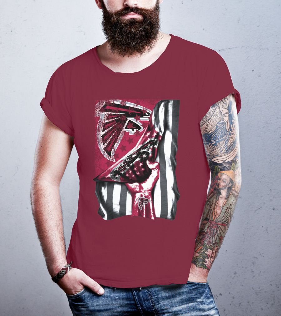 Atlanta Falcons Logo Stars And Stripes Fist Raised T-Shirt