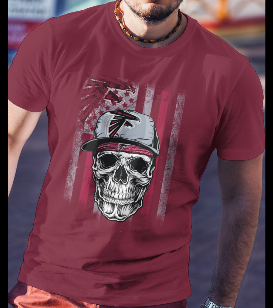 Atlanta Falcons Skull With Hat And Striped T-Shirt