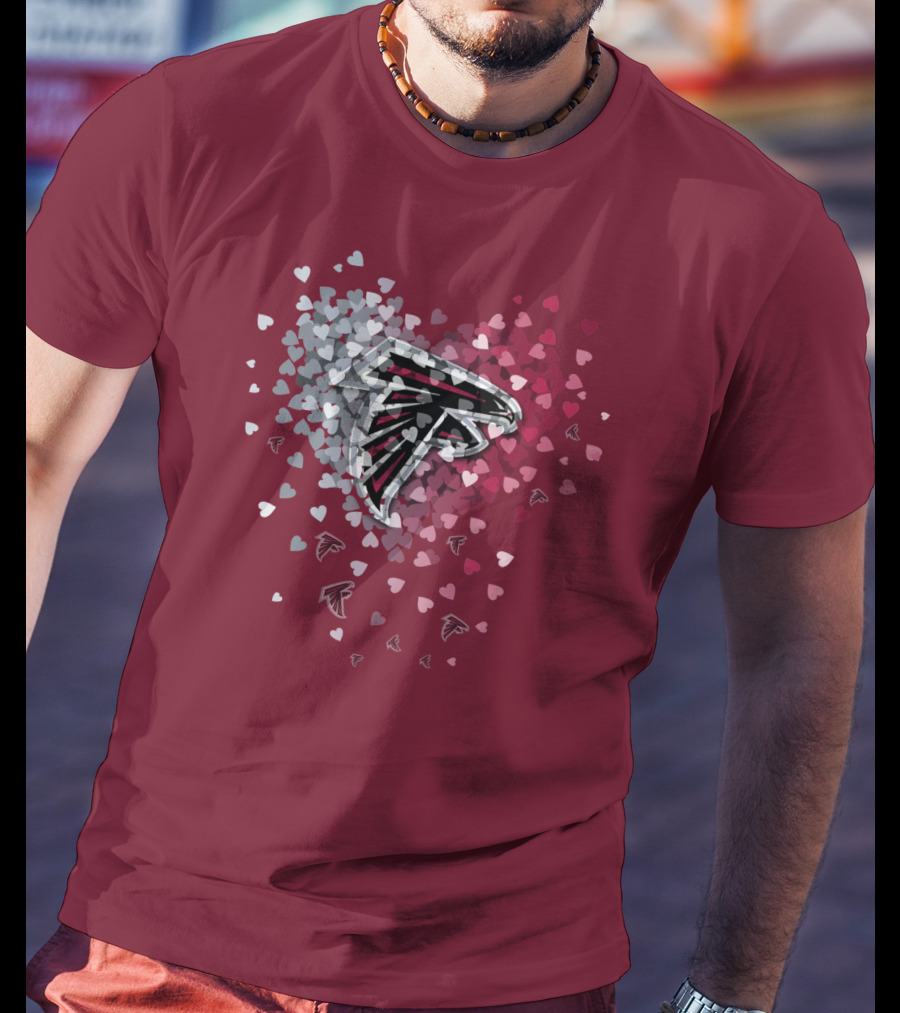 Atlanta Falcons Heart Logo With Red And Gray Hearts T-Shirt