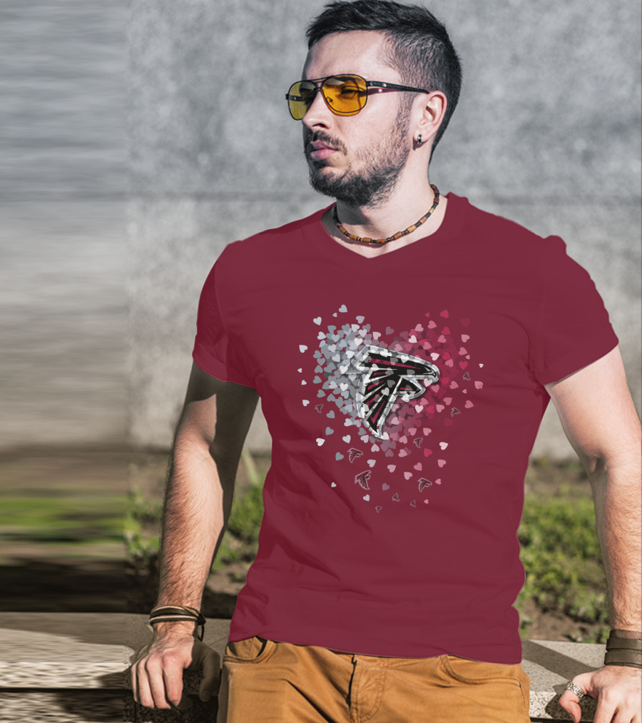 Atlanta Falcons Heart Logo With Red And Gray Hearts T-Shirt